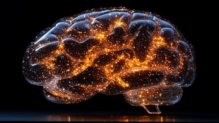 Poster - Sparkling silhouette of a brain representing creativity and intelligence against a dark background