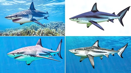 Poster - Different Species of Sharks Swimming in Clear Ocean Waters Generative AI