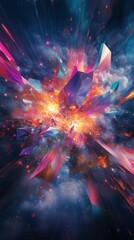 Poster - colorful explosion of crystalline formations amidst swirling cosmic clouds in a vibrant and dynamic 