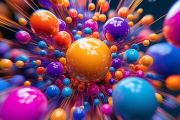 Poster - vivid spheres bursting with color create a dynamic visual display in an abstract environment