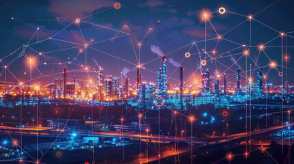 Fototapete - data communication technology Smart factory. digital transformation cloud integration