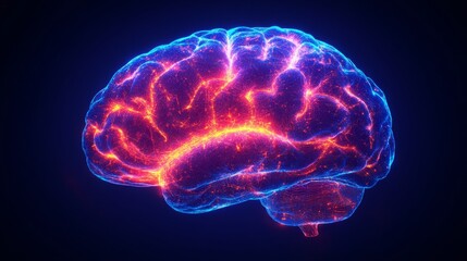 Poster - A glowing brain silhouette formed from bright white lines against a dark background at nighttime
