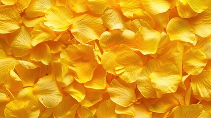 Wall Mural - Yellow flower petals background, vibrant floral texture, natural beauty, bright and cheerful ambiance with soft petals scattered together creating a warm visual impact