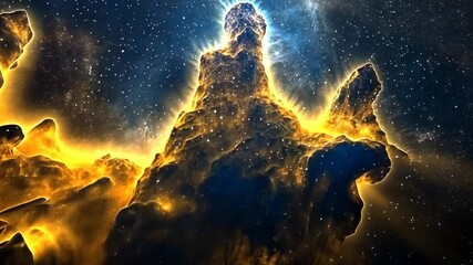 Wall Mural - A large, glowing nebula in space, with a bright, central point of light