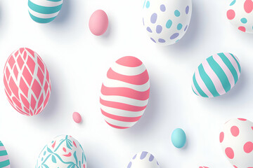 Cute easter egg background image - Colorful decorative Easter eggs scattered on a light background.