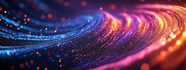 Poster - Vibrant waves of light and color swirl together in an abstract digital design from a futuristic perspective at nighttime