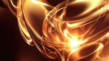 Poster - Abstract golden wave patterns with luminous glow on dark background