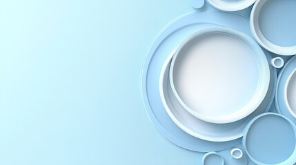 Fototapete - Modern abstract composition with layered circles in shades of blue on a light background.