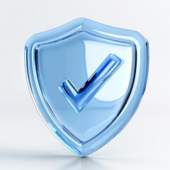 Aufkleber - Blue Shield Icon with Check Mark - 3D Rendered Protection Symbol on White Background