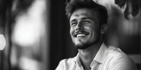 Poster - Jovial Man Smiling in Cafe