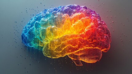Poster - Colorful brain silhouette with a holographic rainbow effect on a neutral background
