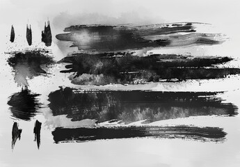Poster - Black Ink Brush Stroke Vectors, Grunge Horizontal Lines and Textures for Design Borders and Elements