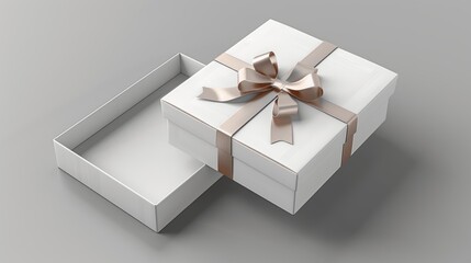 Poster - White Gift Box Mockup - Open and Closed - 3D Rendering - Cardboard Packaging on Grey Background