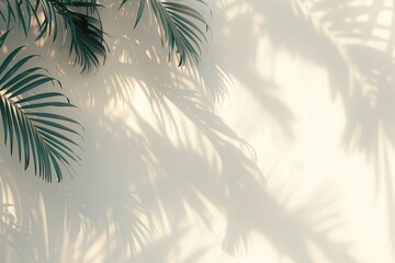 Poster - Light Wall Background with Palm Leaf Shadows in Minimalist Style