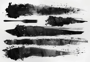 Poster - Black Ink Brush Strokes Vector Set Horizontal Lines Hand Drawn Grunge Borders High Resolution