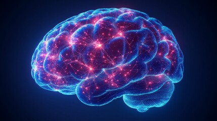 Poster - A glowing silhouette of a human brain highlights neural connections in vibrant colors