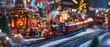 © fourtakig - Explore santa's magical workshop with elves crafting toy trains this winter wonderland