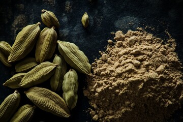 Poster - This image beautifully captures cardamom pods and their ground form, highlighting their versatile use in enhancing flavor in both sweet and savory dishes.