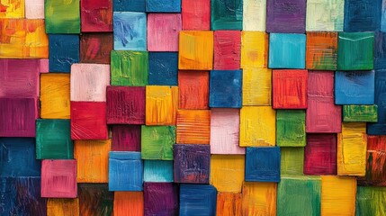 Poster - Background of brightly colored wooden blocks stacked in varied heights, creating depth and a joyful pattern