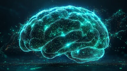 Poster - A human brain silhouette illuminated with augmented visual effects in a dark environment