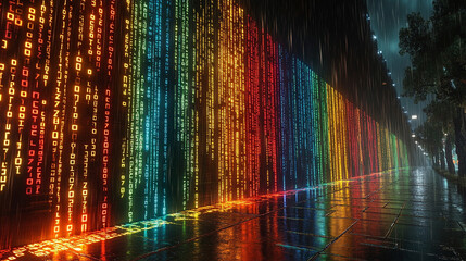 futuristic abstract image depicting digital data flows and binary code, representing technology, inf