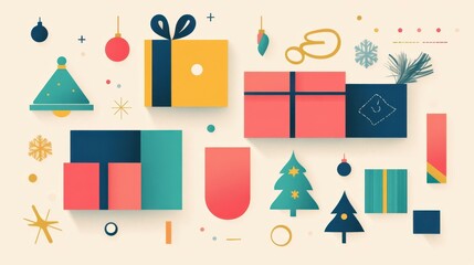 Discover the ultimate modern christmas gift guide featuring colorful winter boxes and abstract designs with free copy space