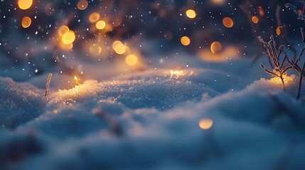 Wall Mural - Abstract winter background with soft snow and glowing golden lights, creating a magical holiday scene
