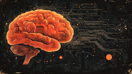 Aufkleber - A brain silhouette with circuitry on a dark background, symbolizing technology and intelligence