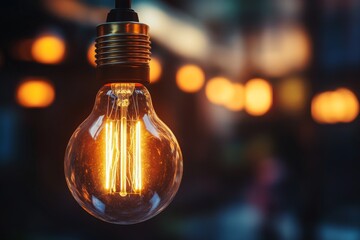 Aufkleber - A close-up of a glowing light bulb with a beautifully blurred background, symbolizing creativity and innovation in a warm and inviting ambiance.