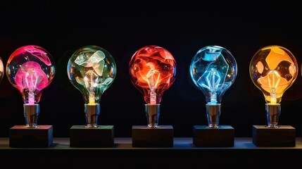Poster - Colorful Light Bulbs with Abstract Patterns Displayed