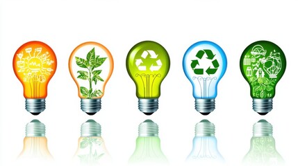 Poster - colorful light bulbs representing eco-friendly concepts