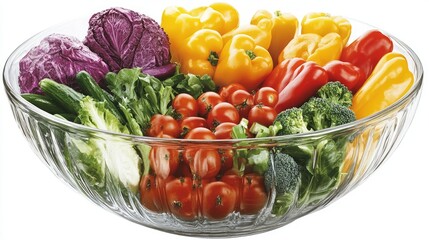 Poster - A colorful array of vegetables in a glass bowl, showcasing a nutritious rainbow salad that appeals to health-conscious eaters.