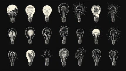 Poster - Creative Light Bulbs Collection on Dark Background
