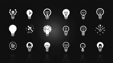 Poster - Light Bulb Icons Collection on Black Background