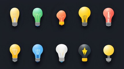 Poster - Colorful Light Bulbs on Dark Background