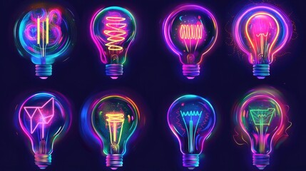Poster - Neon Light Bulbs with Creative Designs and Colors