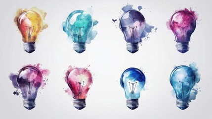 Poster - Colorful Watercolor Light Bulbs Collection
