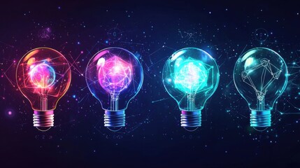 Poster - Colorful Light Bulbs with Abstract Technology Background