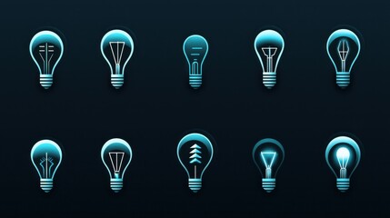 Poster - Creative Light Bulb Icons Collection on Dark Background