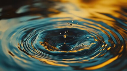 Poster - A tranquil scene of a water drop disturbing a calm surface, illustrating the art of nature in circular waves.