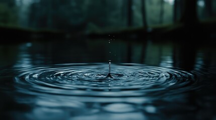 Poster - A tranquil scene of a water drop disturbing a calm surface, illustrating the art of nature in circular waves.