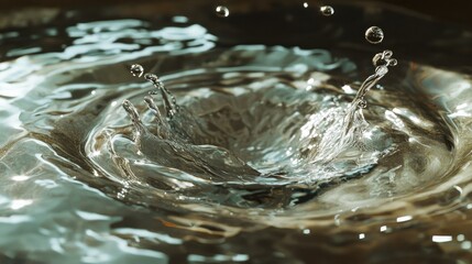 Poster - A vivid close-up of a water droplet creating expansive circular waves, perfect for showcasing the elegance of water.