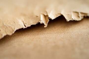 Aufkleber - A close-up focus on the jagged ripped edges of brown paper, creating an intriguing abstract landscape with shadows and texture taking center stage for artistic allure.