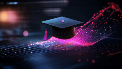 Aufkleber - vibrant abstract graduation cap made of bright lines and dots, symbolizing achievement and knowledge in digital world