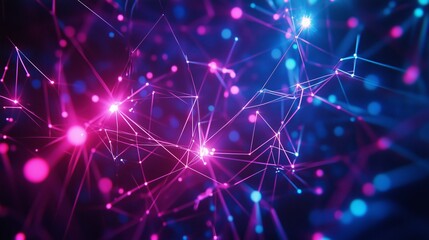 Poster - Colorful abstract network of glowing lines and dots creating a vibrant digital landscape