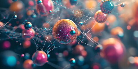 Aufkleber - Colorful spheres connected by network lines creating abstract structure