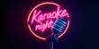 © Andres Mejia - Karaoke night neon sign with vintage microphone invites singers for entertainment
