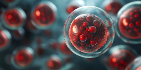Poster - Living cells dividing and multiplying showing genetic material inside nucleus