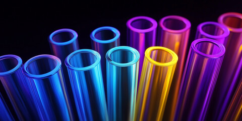 Poster - Colorful neon test tubes glowing in the dark
