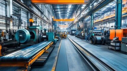 Poster - inside a bustling manufacturing factory showcasing heavy machinery and production lines during dayli